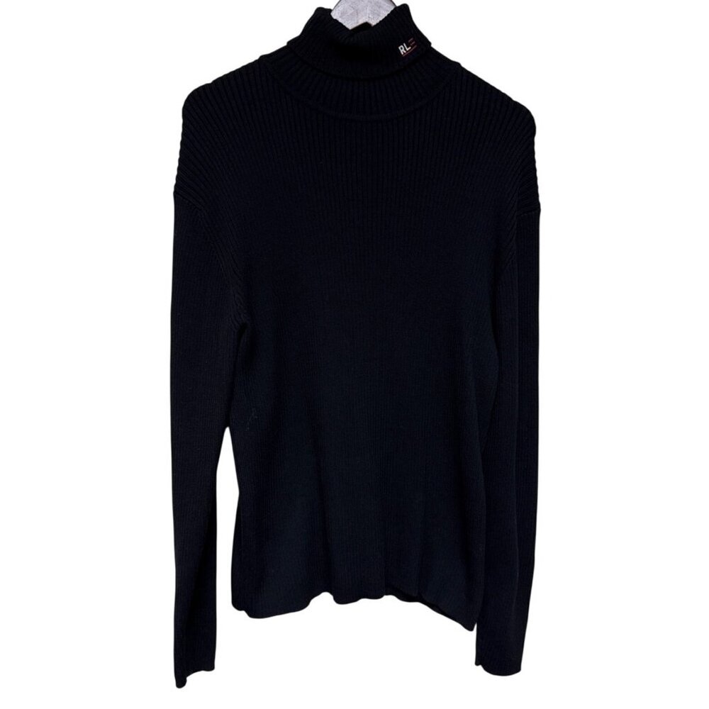 VTG Polo Ralph Lauren Black Ribbed Sweater Turtleneck Spellout Women's Large